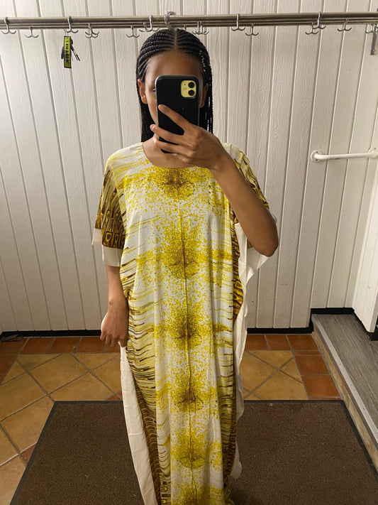 Kaftan Dress - White & Yellow Caftan Grmawit