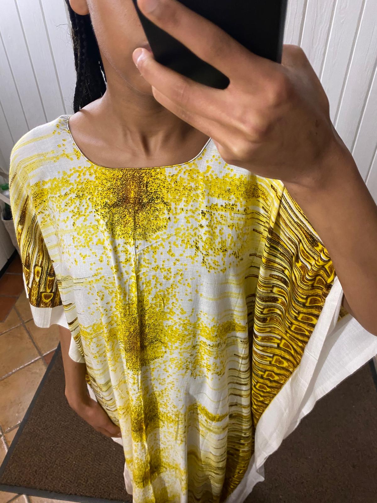 Kaftan Dress - White & Yellow Caftan Grmawit