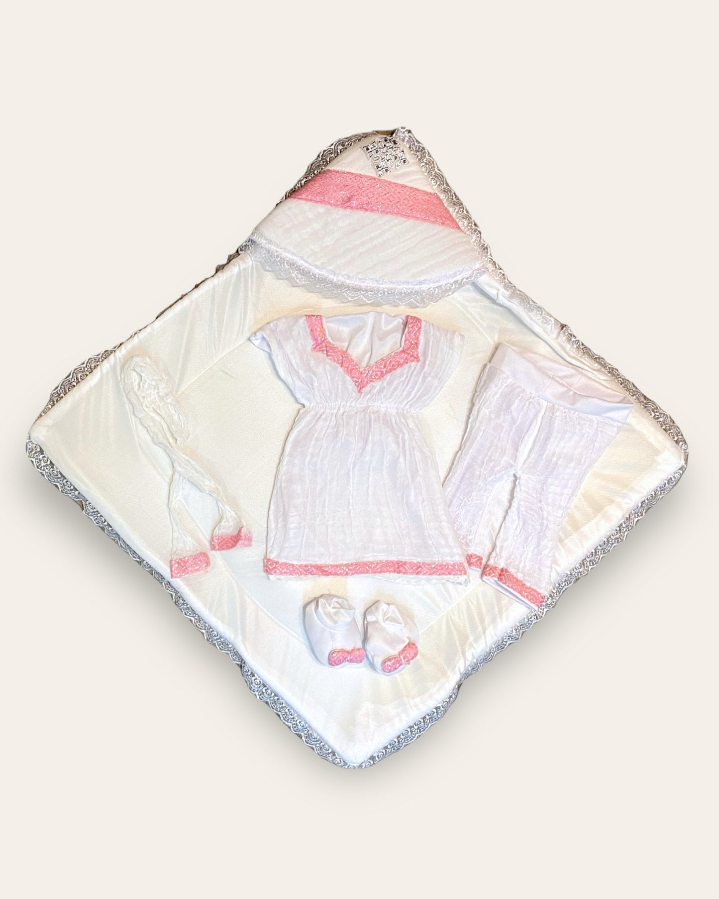 Traditional Eritrean/Ethiopian Baptisim Clothing Set Grmawit Girl / Pink