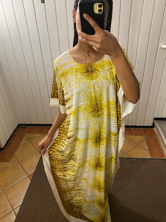 Kaftan Dress - White & Yellow Caftan Grmawit 