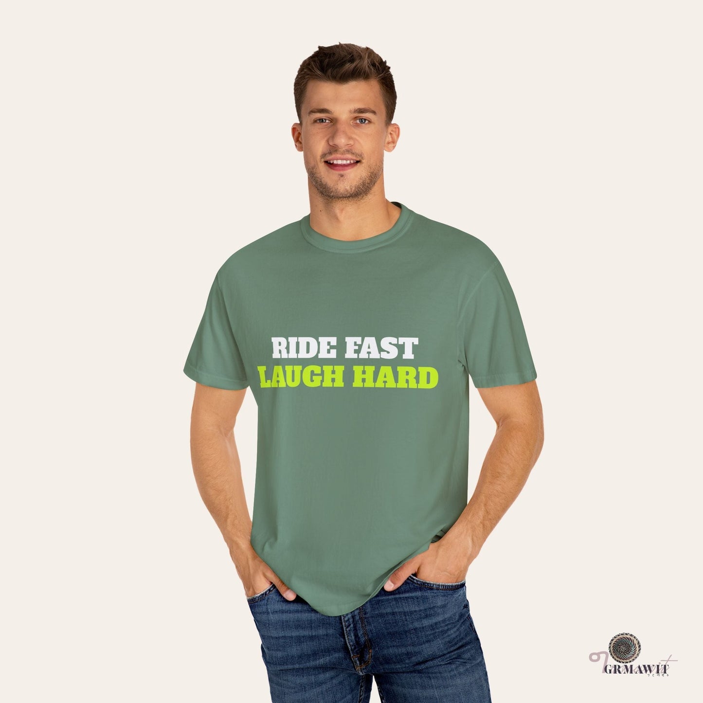 Ride Fast, Laugh Harder Unisex Garment-Dyed T-shirt | Biniam Girmay T-Shirt Grmawit 