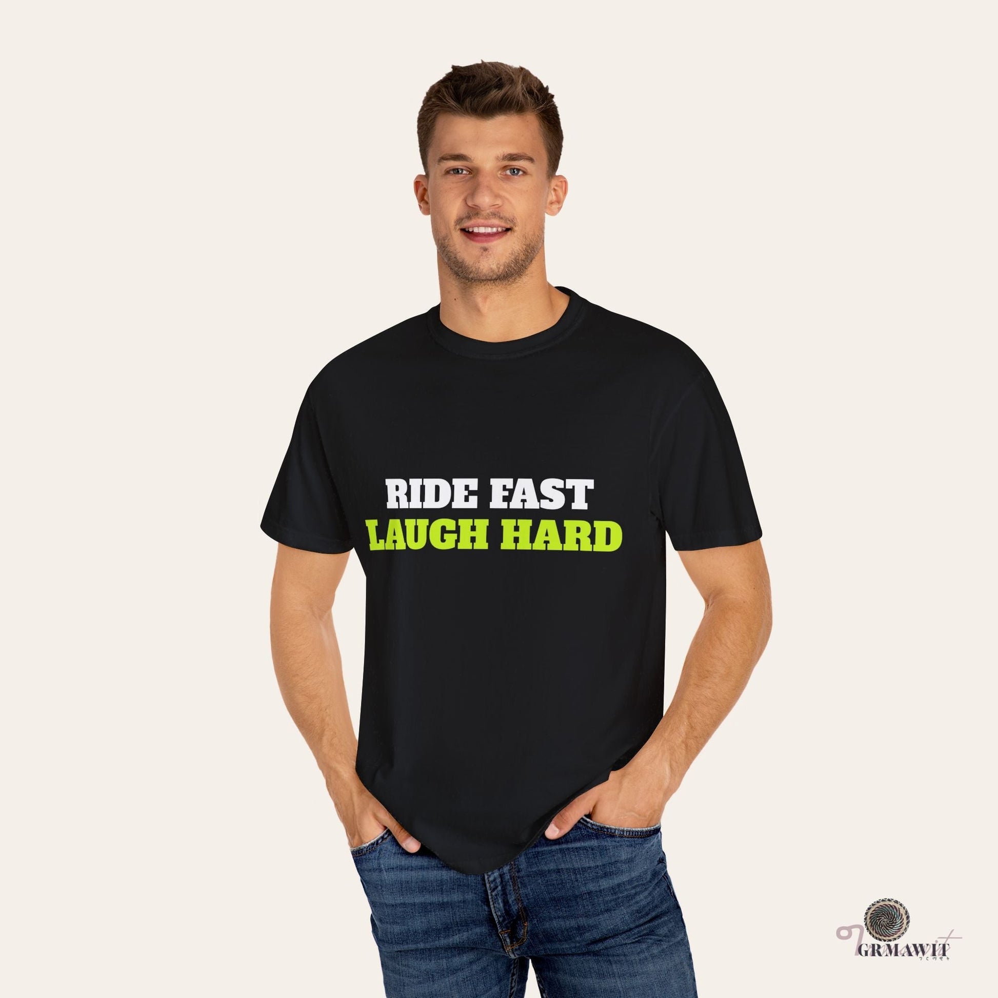 Ride Fast, Laugh Harder Unisex Garment-Dyed T-shirt | Biniam Girmay T-Shirt Grmawit 