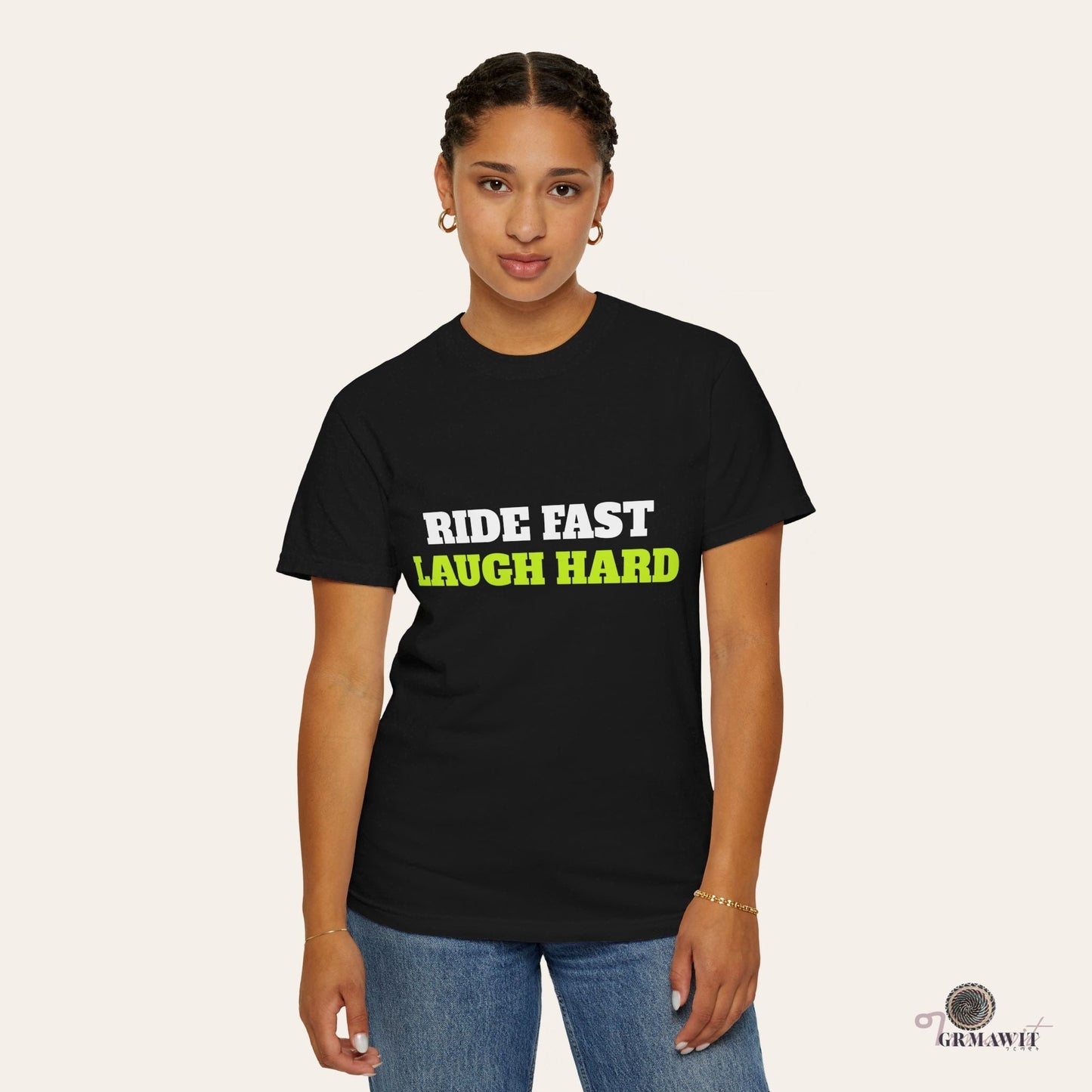 Ride Fast, Laugh Harder Unisex Garment-Dyed T-shirt | Biniam Girmay T-Shirt Grmawit 