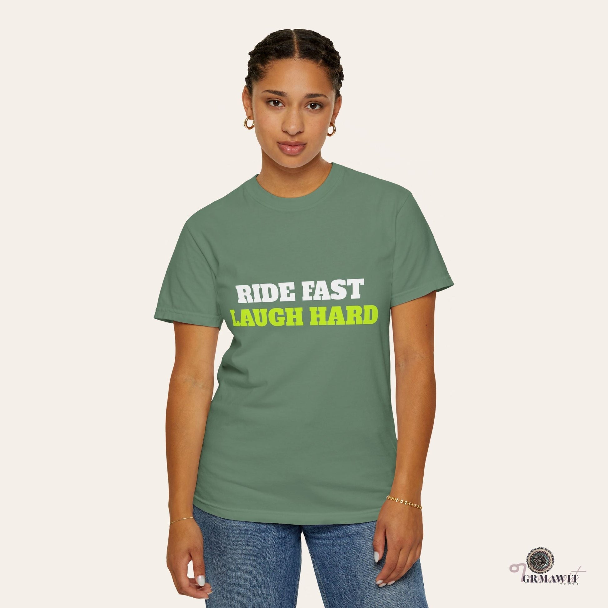 Ride Fast, Laugh Harder Unisex Garment-Dyed T-shirt | Biniam Girmay T-Shirt Grmawit 