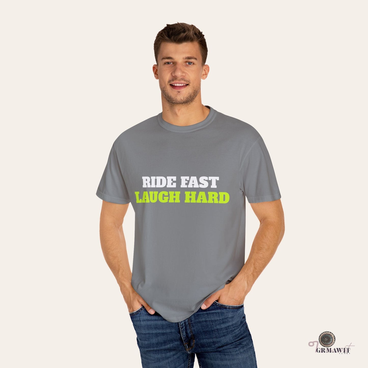 Ride Fast, Laugh Harder Unisex Garment-Dyed T-shirt | Biniam Girmay T-Shirt Grmawit 