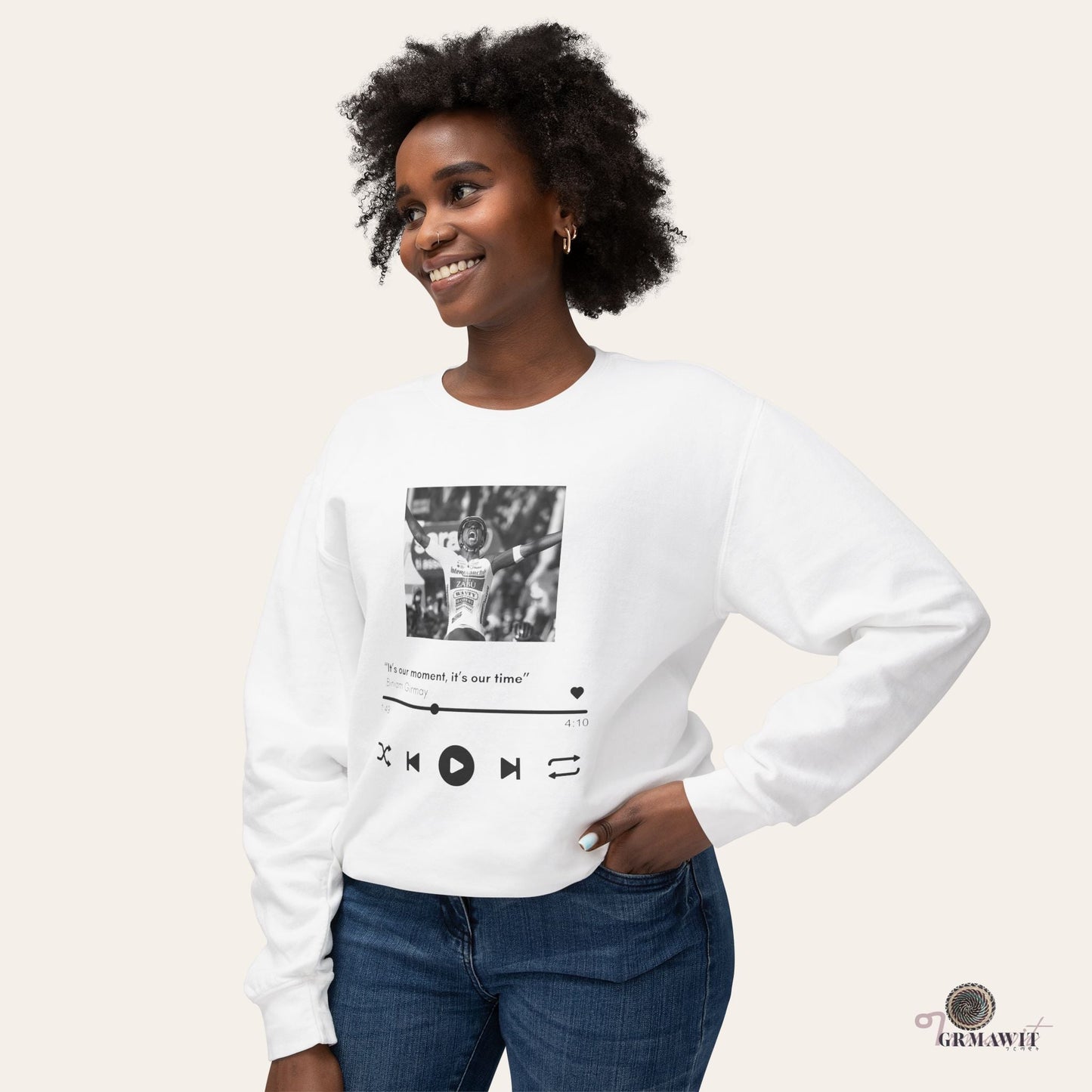 Unisex Lightweight Crewneck Sweatshirt | Biniam Girmay Sweatshirt Printify White S 